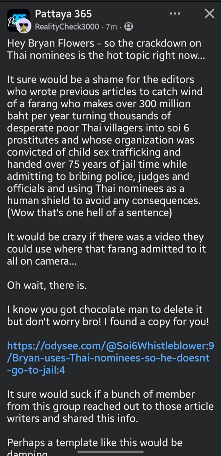 Pattaya 365 group post by 'RealityCheck3000' burner profile, 20 May 2026 (part 1)